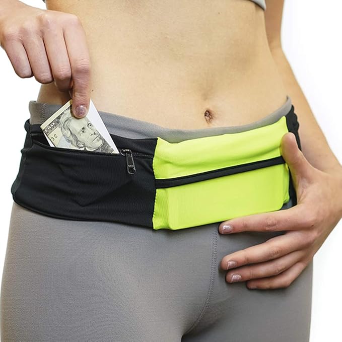 3 Pocket Adjustable Running Belt Waist Pack, Fanny Pack For Working Out With Sweat Resistant Backing, Holds All iPhone Models