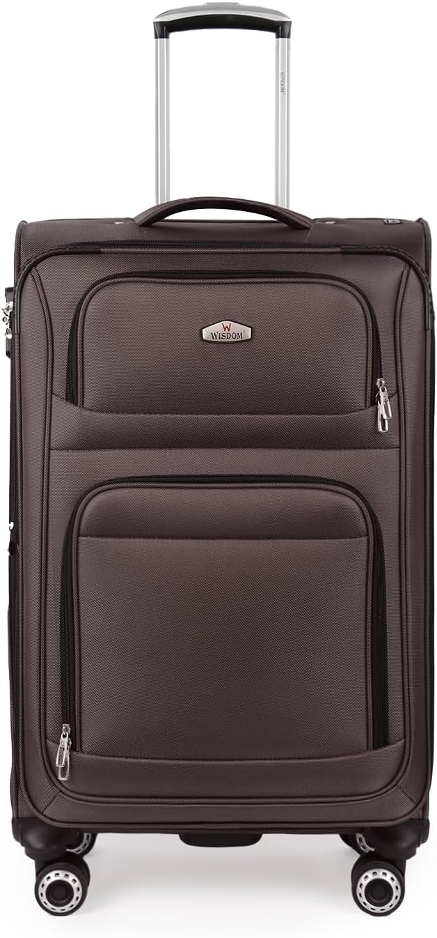 26" Luggage Softside Expandable 15% Checked Luggage with Double Spinner Wheels Combination LOCK,Lightweight Travel Suitcase for Men/Women（Coffee,26in）