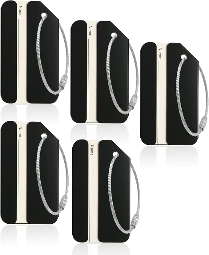 5Pack Black Aluminum Luggage Tag with Name ID Card Perfect to Quickly Spot Luggage Suitcase by Ovener