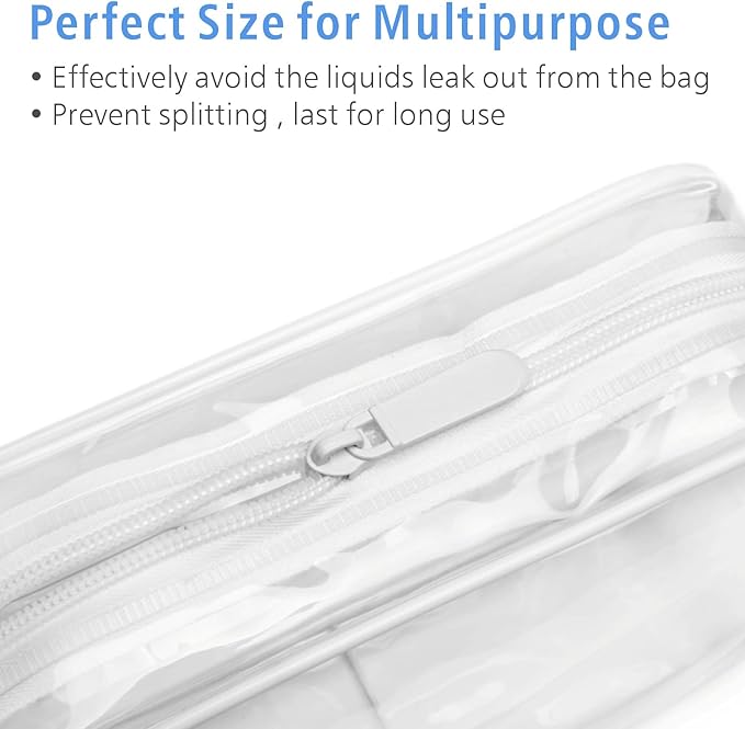PACKISM TSA Approved Toiletry Bag 2 Pack - 1 Medium TSA Quart Carry-On & 1 Large for Checked Luggage, Water-resistant Clear Makeup Bag Clear Travel Bags for Toiletries, White