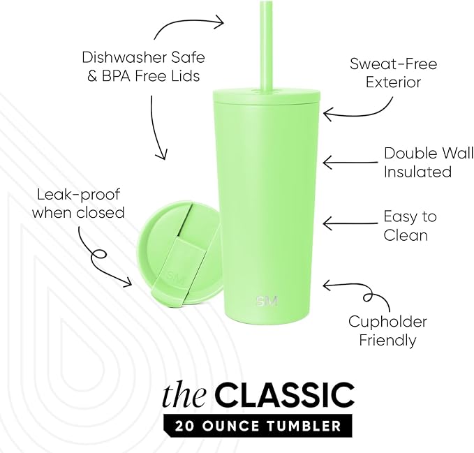Simple Modern Classic Tumbler with Straw Lid | Insulated Iced Coffee Cup Reusable Stainless Steel Water Bottle Travel Mug | Gifts for Women Men Her Him | 20oz | Baja