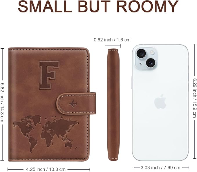 Passport Holder Wallet Cover Personalized Letter A-Z Travel Wallet RFID Blocking Passport Cover Wallet Case for Travel Passport Book Holders for Women and Men, Brown-F