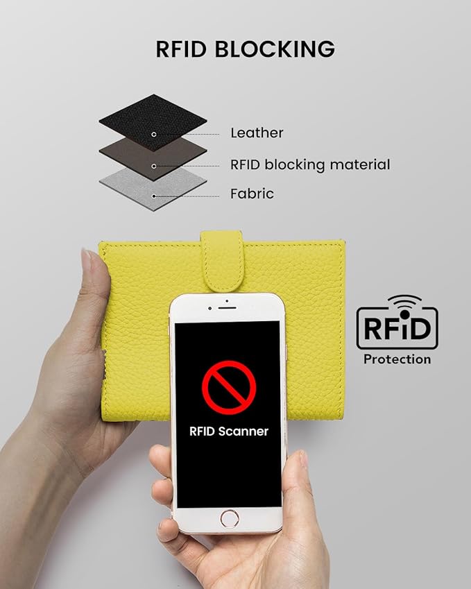 Karmiir RFID Passport Holder Travel Wallet for Women, Leather Passport Cover Wallet with Card Holders SIM Slots,Zippered Coins Pocket and Cash Slot Slim Compact Travel Wallet (Lemon Yellow)