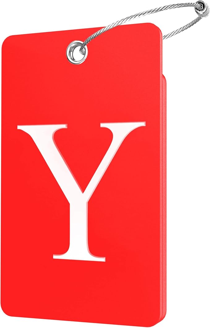 Gostwo 2 Pack Luggage Tags for Suitcases, 26 Initial Letter Travel Luggage Baggage Identification Labels ID Tag Fully Bendable Tags with Stainless Steel Loop (Red) (Letter Y)