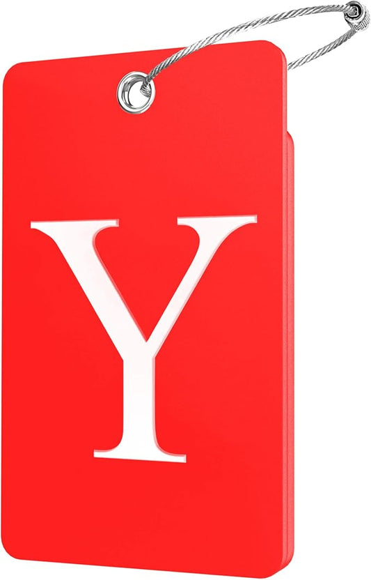 Gostwo 2 Pack Luggage Tags for Suitcases, 26 Initial Letter Travel Luggage Baggage Identification Labels ID Tag Fully Bendable Tags with Stainless Steel Loop (Red) (Letter Y)