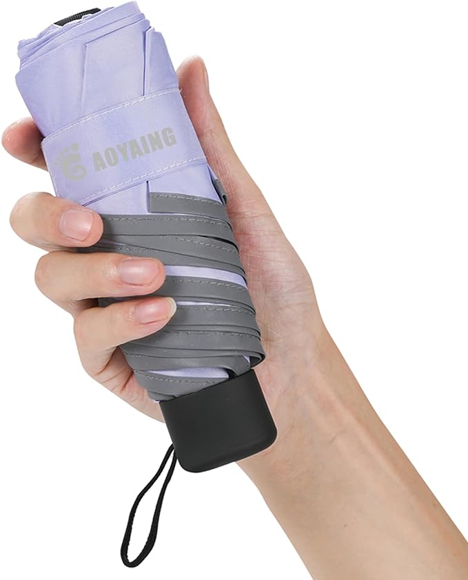 GAOYAING Mini Compact Travel Umbrella with Reflective Safety Stripes, Portable Folding Design with Case