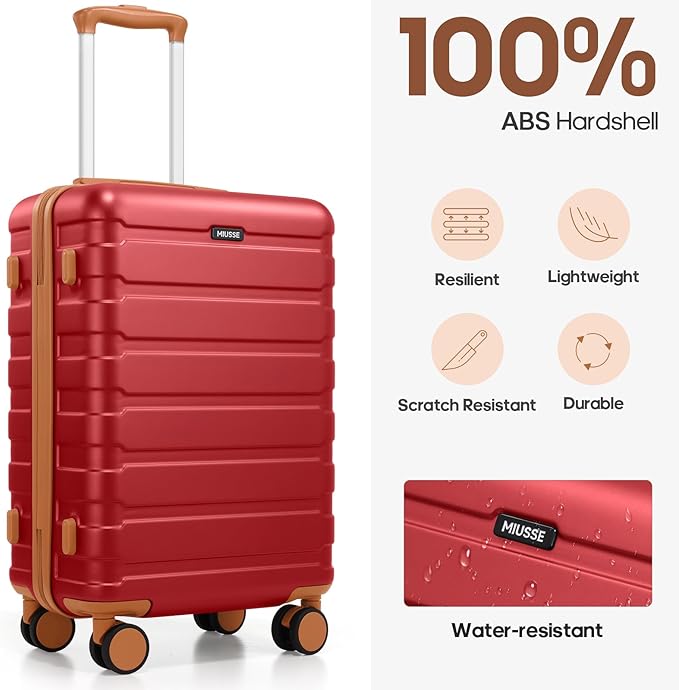 Luggage Sets 3 Piece, 20 Inch Hardshell Carry On Luggage 22x14x9 Airline Approved, Suitcase with TSA Locks & YKK Zippers, Carry On Suitcase with Wheels for Men & Women Travel