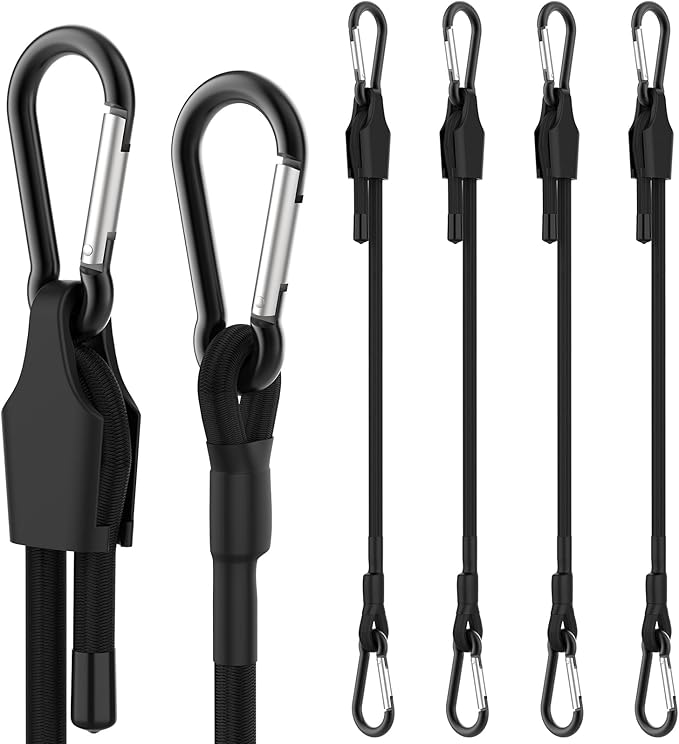 SDTC Tech 72 Inch Adjustable Bungee Cords with Carabiner Hooks, 4 Pack Heavy Duty Outdoor Super Elastic Bungee Straps Easily Adjust from 8" to 75" for Cargo, Bike, Luggage, Carts, Truck
