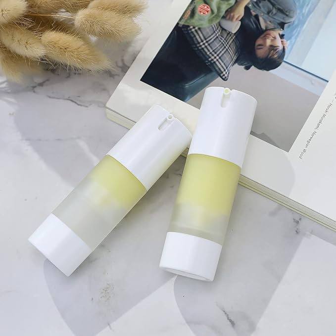 LONGWAY 3pcs Empty Refillable Airless Pump Bottle,Travel Foundation Containers,Airless Cosmetic Pump Bottle for Hand Sanitizer, Toner,Gel,Hair Oil, Lotion and Face Cream (1oz/30ml, Frosted)