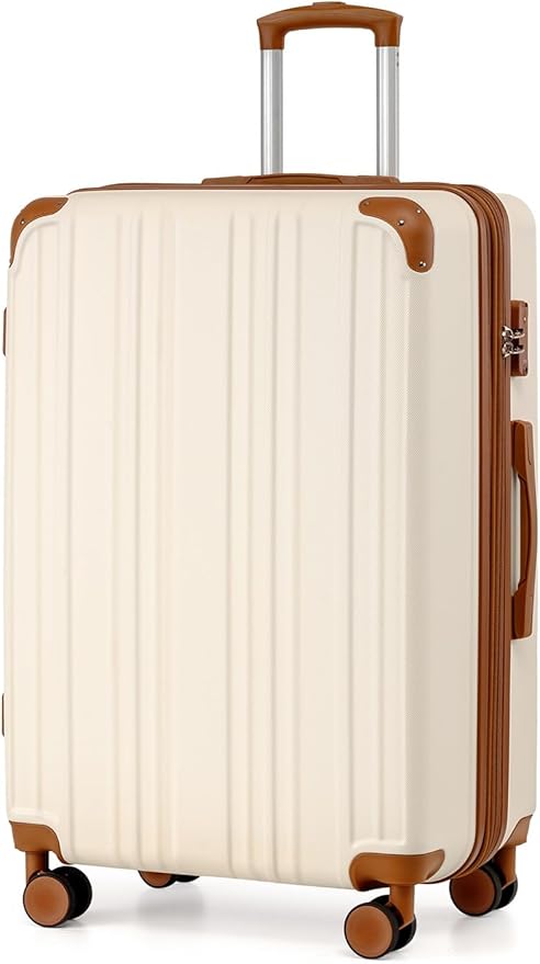 Coolife Luggage, Suitcase with Durable and Lightweight, Large Checked Luggage with ABS Hardshell Expandable, Dual Spinner Wheels, TSA Lock, and YKK Zipper (apricot white, L(28in))
