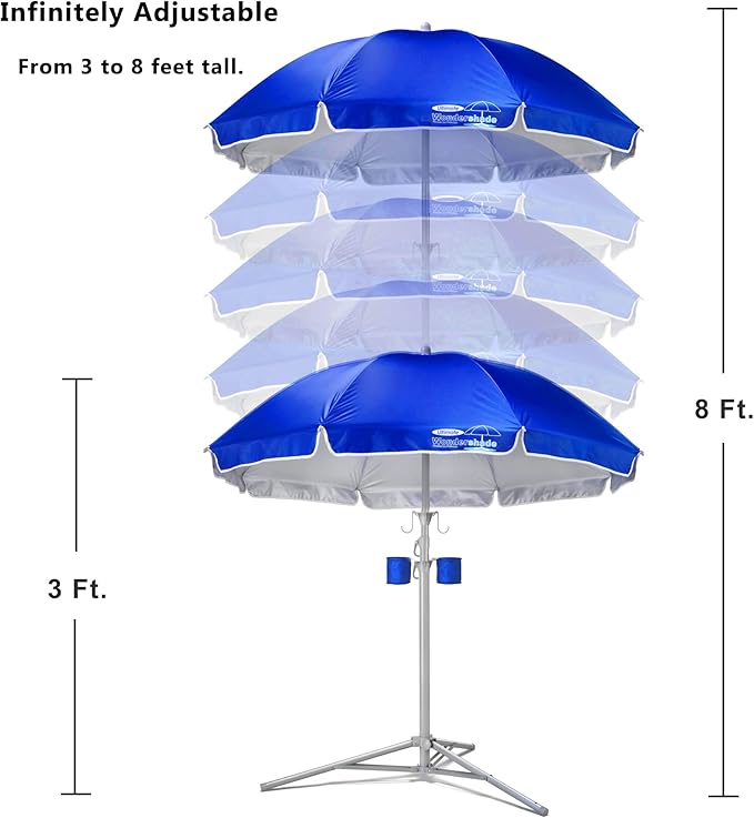 Wondershade Ultimate Portable Sun Shade Umbrella – Lightweight Adjustable Outdoor Patio & Beach Umbrella with Tripod Base (Blue)