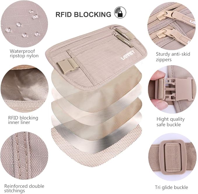 Money Belt for Travel, Slim RFID Blocking Women and Men Hidden Travel Pouch Under Clothes, Passport Holder Protect Cash, Documents, Credit Card, Bonus 2 RFID Sleeves