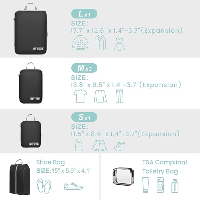 Cambond Compression Packing Cubes for Travel Women - Lightweight Luggage Organizers Bag Packing Cubes for Carry on Suitcases