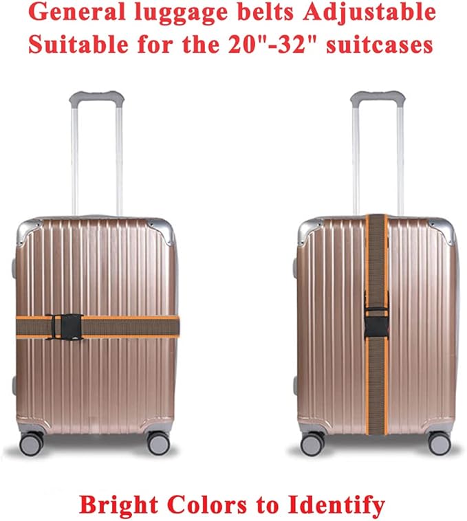 2 Pack Luggage Straps, Bright Colors Adjustable Suitcase Belts with Quick Release Buckle (GreyOrange)