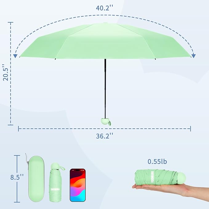 Yoobure Travel Umbrella Portable Compact Umbrellas, Pocket Mini for Purse, Umbrellas for UV Sun & Rain Small for Backpack, Umbrella with Case Folding for Kids Women