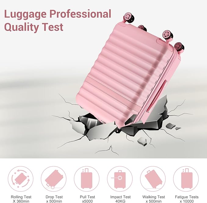 Kono Luggage Set 3 Pieces Expandable PC ABS Durable Suitcase Hardside with Double Spinner Wheels Tsa Lock Pink(20in/24in/28in)