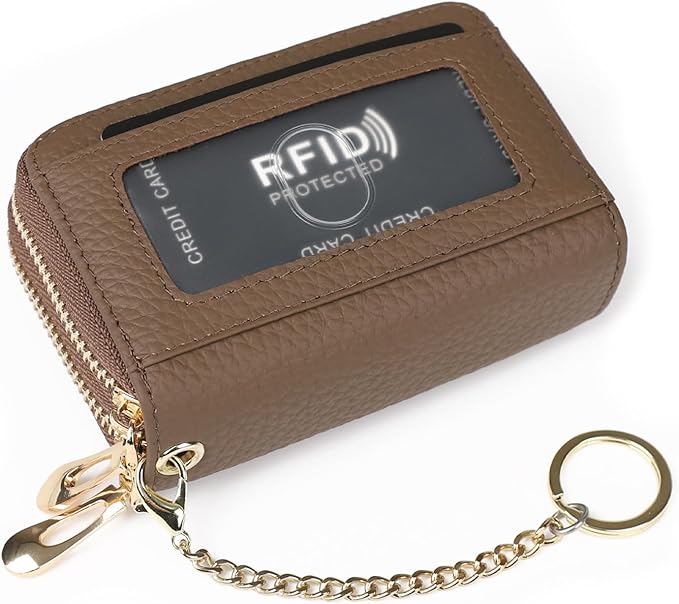 imeetu RFID Credit Card Holder, Small Leather Zipper Card Case Wallet for Women