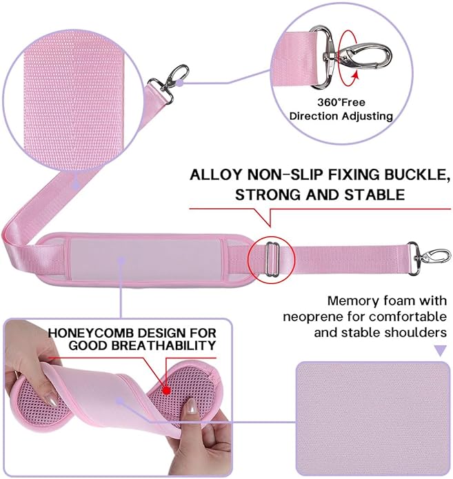 60 Inch Shoulder Strap with Removable Ultra-Thick Pad，Adjustable Buckles and Metal Hooks