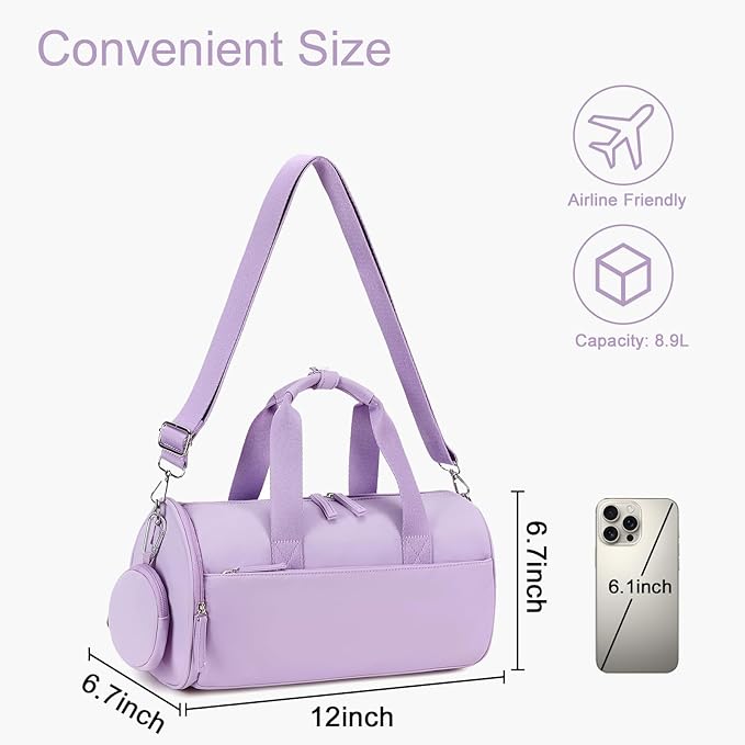 Mini Gym Bag for Women Girls Cute Small Duffle Bag 12'' with Multifunctional Pockets Workout Sport Bags Dance,Fitness,Yoga (B-Purple)