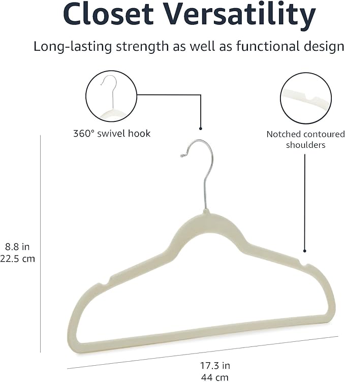Amazon Basics Slim Velvet Non-Slip Space Saving Suit Clothes Hangers, Closet Organizer, Ivory/Beige, 30-Pack