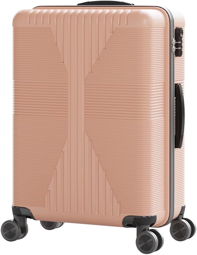 Karl home Hardshell Carry On Luggage with Spinner Wheels, Lightweight PP Hardside Small Suitcase with Built-in Lock & Smooth Zipper, 22 Inch Airline Approved, Light Pink
