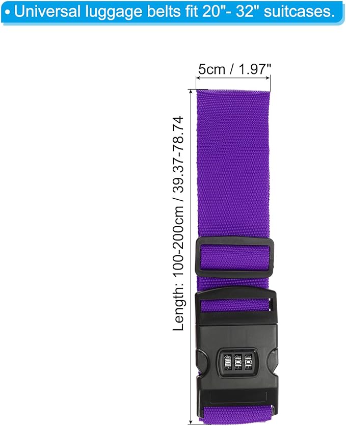 PATIKIL Luggage Straps, Suitcase Straps Adjustable Luggage Belts Strap with Combination Lock for Luggage Suitcases Travel, Purple
