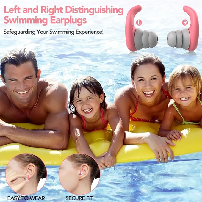 Waterproof Swimming Ear Plugs for Adults - 2 Pairs of Reusable Soft Silicone Swim Earplugs,Perfect for Surfing, Diving,Pool,Showering and Other Water Sports - Keep Water Out and Ear Protection