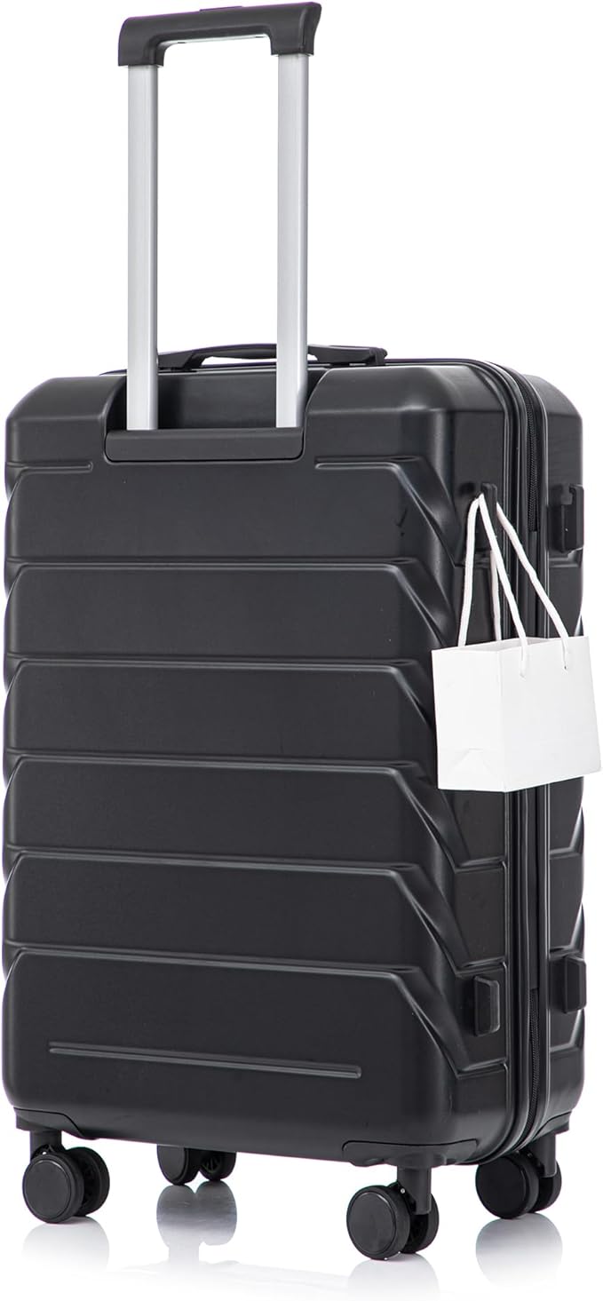 28 Inch Checked-Large Luggage, Lightweight ABS Hard Shell Suitcase with Spinner Wheels, Expandable Travel Luggage with Combination Lock & Side Hooks for Men Women (Black, 28)