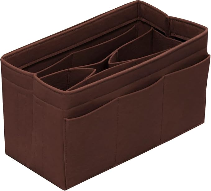 DailyPlus Purse Organizer Insert Felt Bag Organizer Handbag Organizer Insert Bag In Bag Organizer for Tote Purse Bag 14 Pockets Brown X-Large