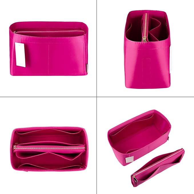 ZTUJO Purse Organizer Insert For Handbags, Purse Organizer With Zipper, Neverfull Organizer, Bag Organizer For Speedy Neverfull ONTHEGO Tote, Handbag and More (Silky Rosy, Mini)