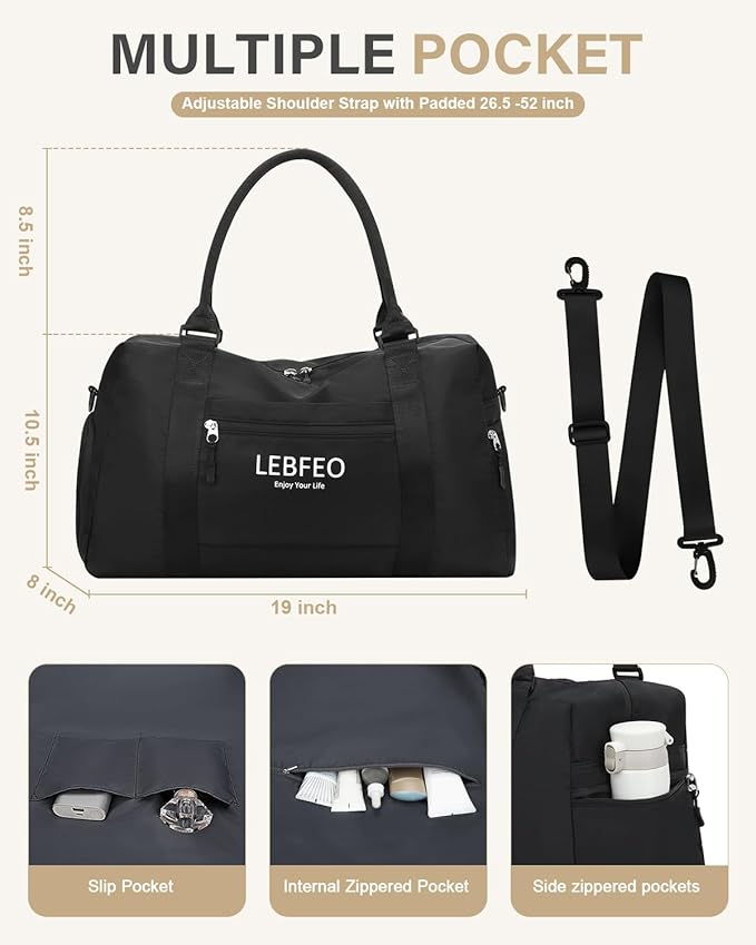 Travel Duffle Bag for Women Large Weekender Overnight Bags Gym Bag with Shoe Compartment Waterproof Hospital Bag Carry On Tote Bag for Airplanes Black