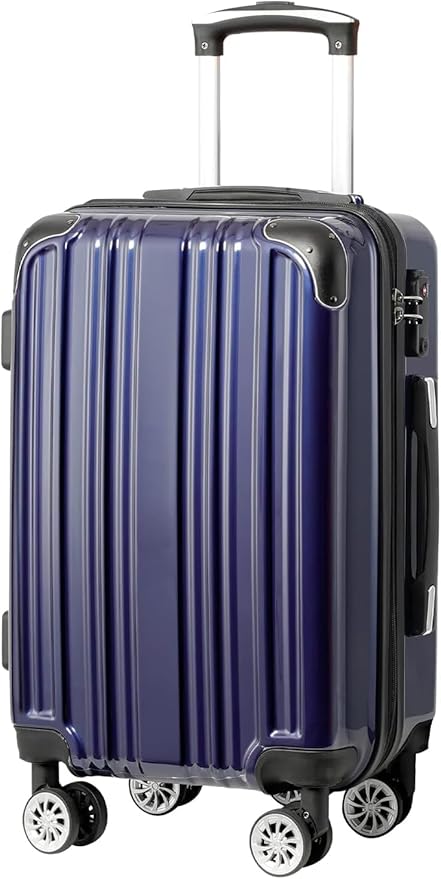 Coolife Luggage, Suitcase with Durable and Lightweight, Checked Luggage with PC+ABS Hardshell, Dual Spinner Wheels, TSA Lock, and YKK Zipper (navy new, M(24in))