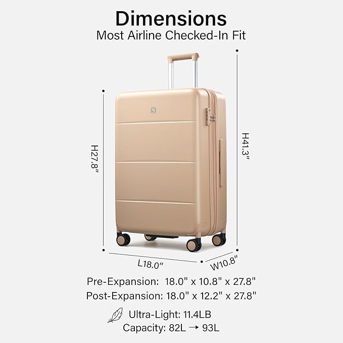 Hanke Expandable 26 Inch Luggage with Spinner Wheels, Hardside Large Suitcase, All-PC Hard Shell Travel Luggage, TSA Lock, Lightweight Durable Checked-Medium (Cuba Sand, 93L)