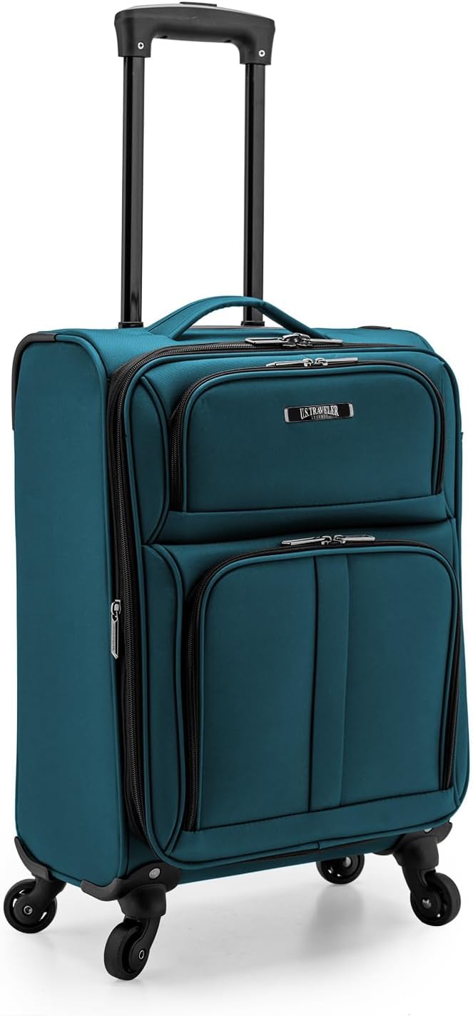 U.S. Traveler Anzio Softside Expandable Luggage with Spinner Wheels, Teal, 22-Inch Carry-on