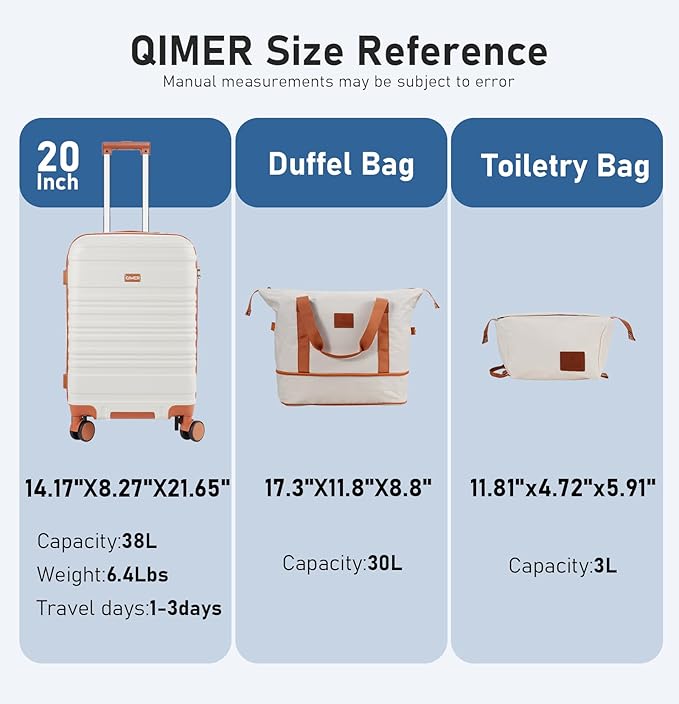 Carry on Luggage Set, 22x14x9 airline approved 100% PC hardshell, Lightweight TSA Locks Quiet Spinner Wheels Durable Zipper, Travel Luggage for Men Women, Y02 Beige (20"/DB/TB) Slightly Small