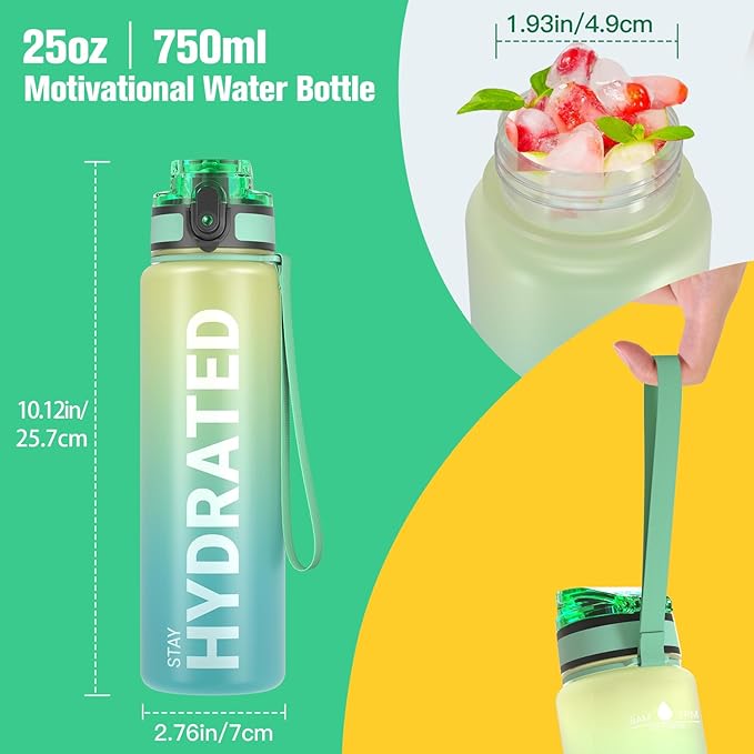 Sahara Sailor Water Bottle, 32/25/17oz Durable and Leakproof Water Bottles Motivational with Time Marker, Tritan, BPA Free, Wide Mouth with Easy Clean Brush for Gym, Travel, School, Office (1 Bottle)