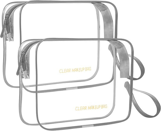 Clear Makeup Bag,2 Pack TSA Approved Toiletry Bag Travel Toiletry Bag Hanging Makeup Cosmetic bag for Women Men (Grey)