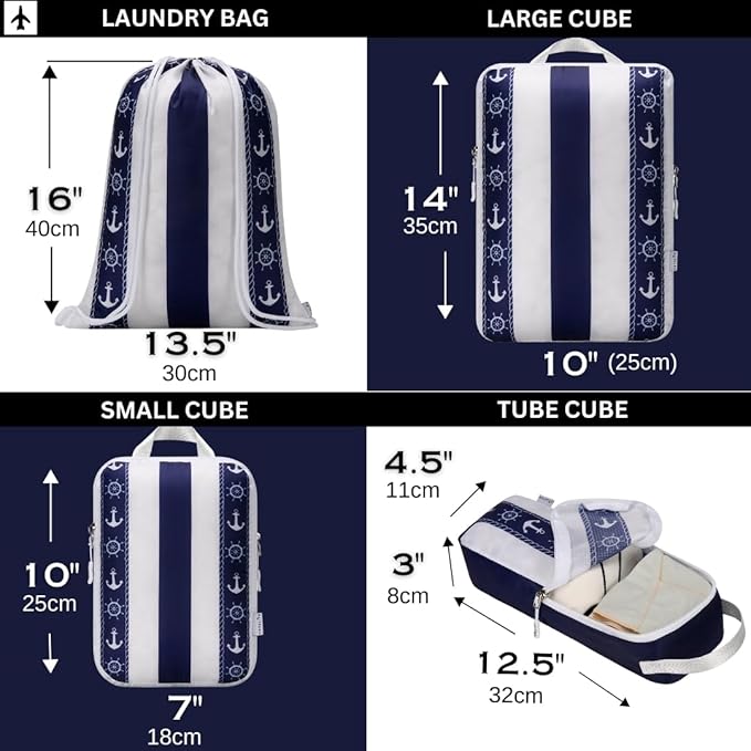 Large Compression Packing Cubes for Travel 6pc Set - Fits Carry On Suit Case & Checked Luggage, Organizer Luggage Packing Cubes for Travel & Home, with Drawstring Backpack/Laundry Bag
