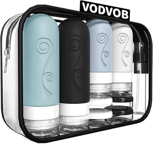vodvob 16 Pack Travel Bottles Set for Toiletries, TSA Approved Travel Containers Leak Proof Silicone Squeezable Travel Accessories 2oz 3oz for Shampoo Conditioner Lotion Body Wash (BPA Free) (black)