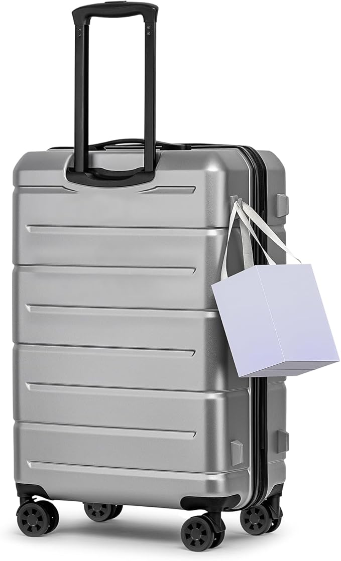 KYME Luggage Sets 2 Piece Suitcase Set Hardshell 20 inch/24 inch Luggage with Spinner Wheels Hardside PC+ABS Checked Large Suitcase with TSA Lock for Men Women Silver Grey