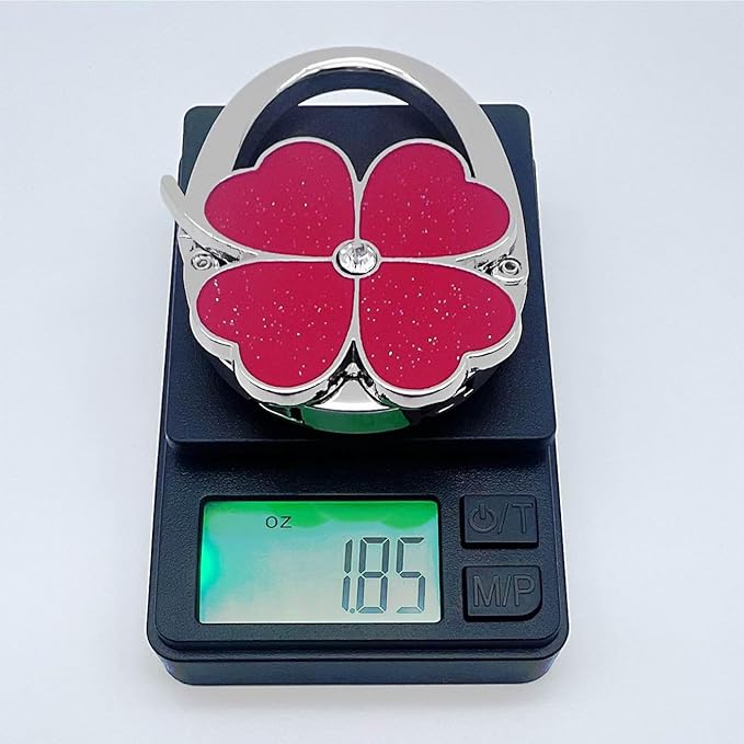 ROFLYER Four Leaf Clover Design Foldable Handbag Hanger Folding Purse Table Hook Holder (Red)