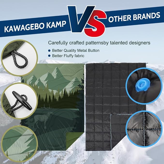 Camping Blanket Puffy - Outdoor Stadium Blanket Wearable, Lightweight, Packable, Machine Washable Camping Quilt for Traveling, Picnic, Beach, Party 78"x 56" (Grass Green)
