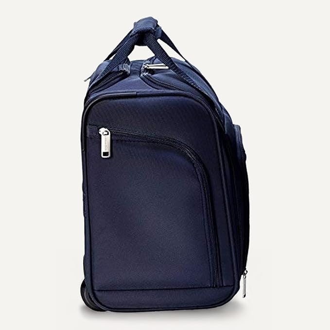 Amazon Basics Underseat Carry-On Luggage with Wheels and Handle, 14" Rolling Travel Bag, Fits Overhead Bins, Organized Compartments, Navy