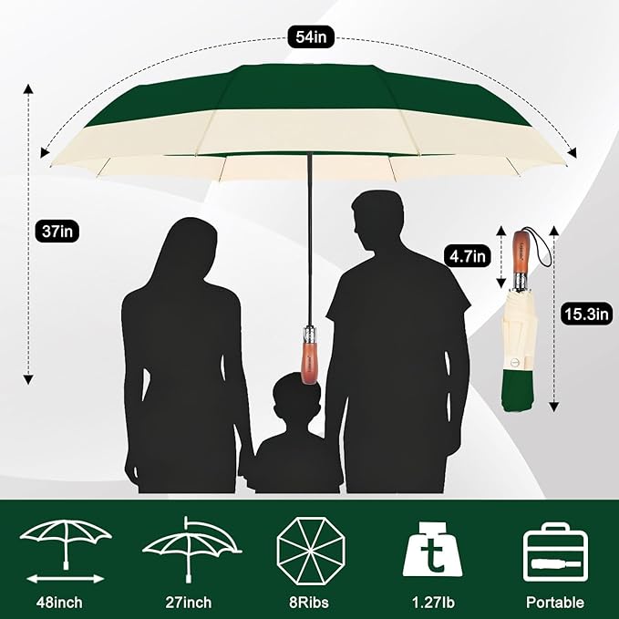 Lejorain Compact Golf Umbrella Large - 54inch Travel Big Portable Automatic Folding Umbrella Windproof for Men Heavy Duty 210T Dupont Teflon Coated Umbrella for Rain