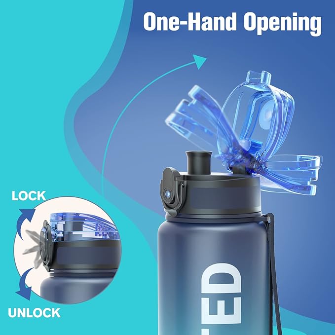 Sahara Sailor Water Bottle, 32/25/17oz Durable and Leakproof Water Bottles Motivational with Time Marker, Tritan, BPA Free, Wide Mouth with Easy Clean Brush for Gym, Travel, School, Office (1 Bottle)