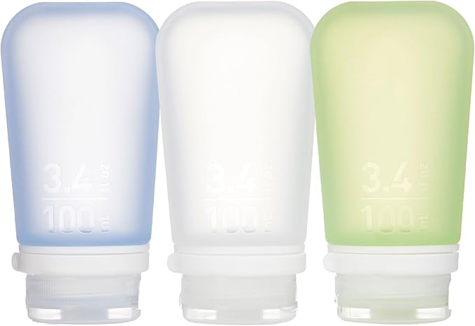 Humangear GoToob TSA Approved Small Refillable Silicone Travel Bottles, large, 3-pack, clear/green/blue