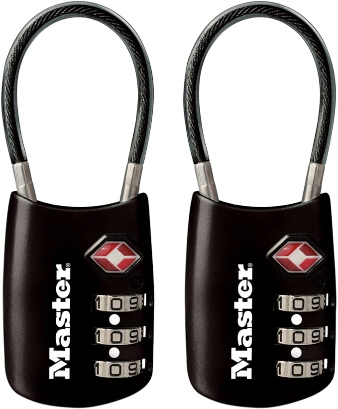 Master Lock Padlock, Set Your Own Combination TSA Locks for Luggage, Travel Zipper Lock with Cable Shackle is 1-3/16 in. Wide, Colors May Vary, 4688T, 2 Count (Pack of 1)