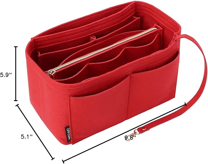 OPPOSHE Purse Organizer Insert for Handbags, Softened Felt Bag Insert Organizer for Tote, Compatible with LV, Coach, MK, Kate Spade, Goyard, Longchamp (Red, Medium)
