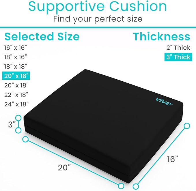 Vive Wheelchair Cushion - Gel Seat Pad for Coccyx, Orthopedic Back Support, Sciatica & Tailbone Pain Relief - Waterproof Cover + 4 Layer Foam Support & Comfort for Pressure Sore & Ulcers