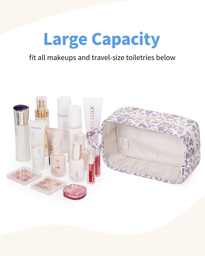 Narwey Clear Toiletry Bags for Traveling Women Men, Clear Travel Bags for Toiletries Makeup Bag Cosmetic Bag with Zipper, Make Up Organizer, Skincare Bag (Dusty Pink Flower)